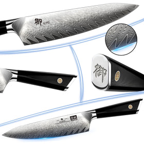 SHAN ZU Damascus 8-inch knife with gift box ready for gifting and storage.