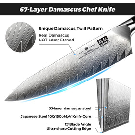 SHAN ZU Damascus 8-inch blade pattern visual highlighting Damascus pattern and craftsmanship.