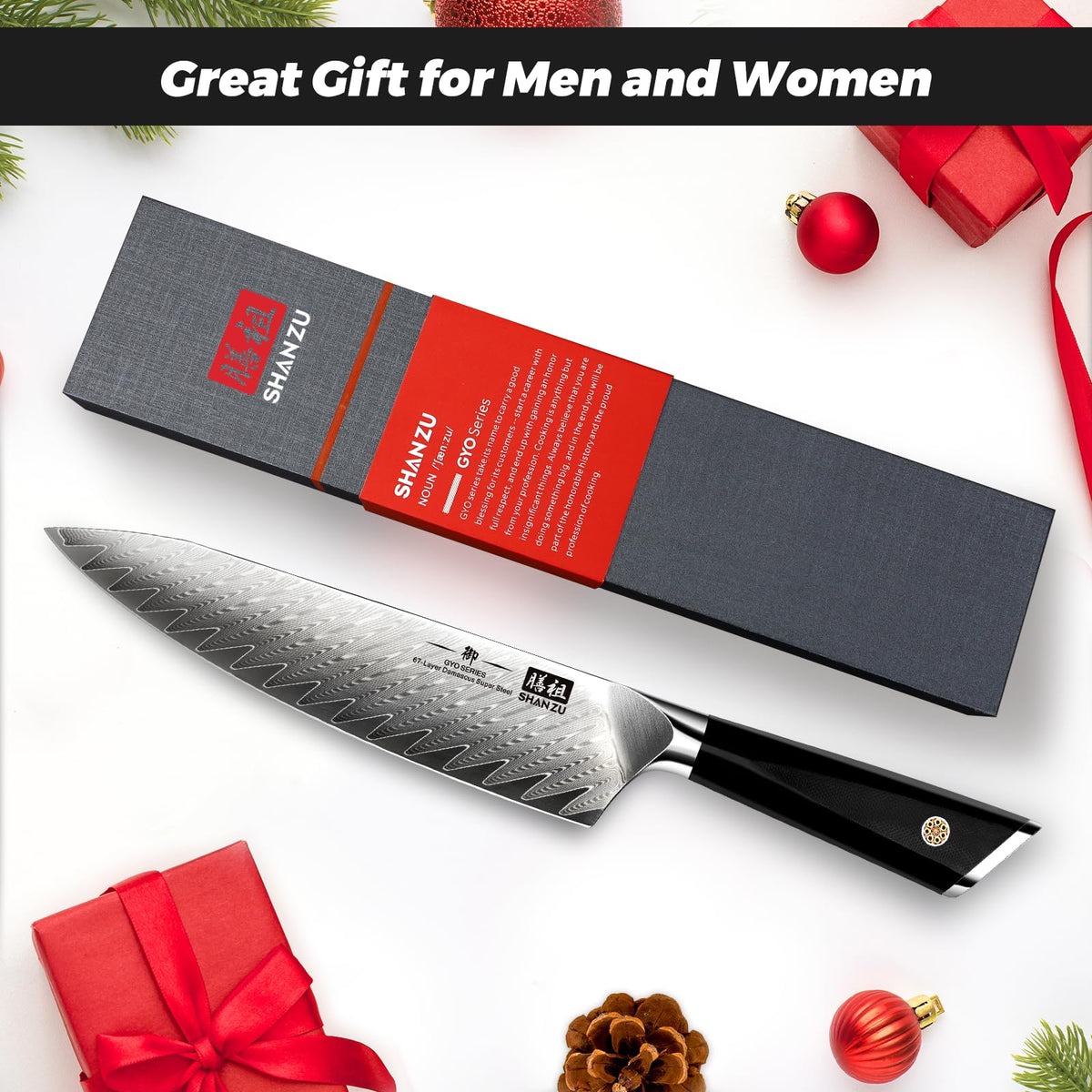 SHAN ZU Damascus kitchen knife presentation setup for versatile use.