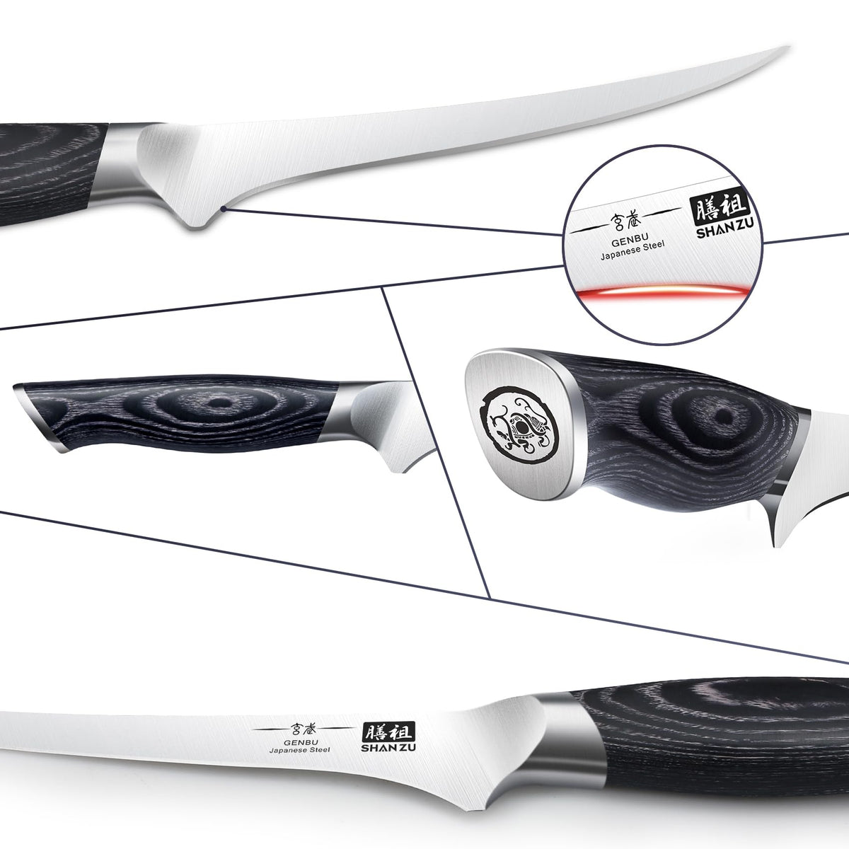SHAN ZU Genbu ergonomic handle for comfortable control during prep.