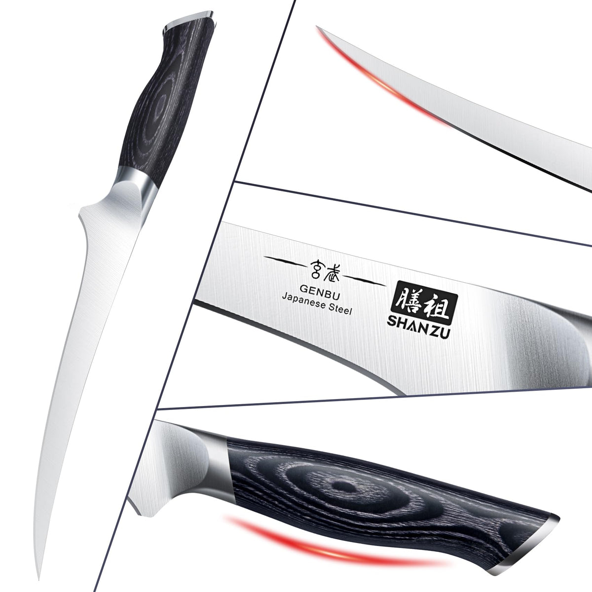 SHAN ZU Japanese super steel blade showcases durability and sharpness.