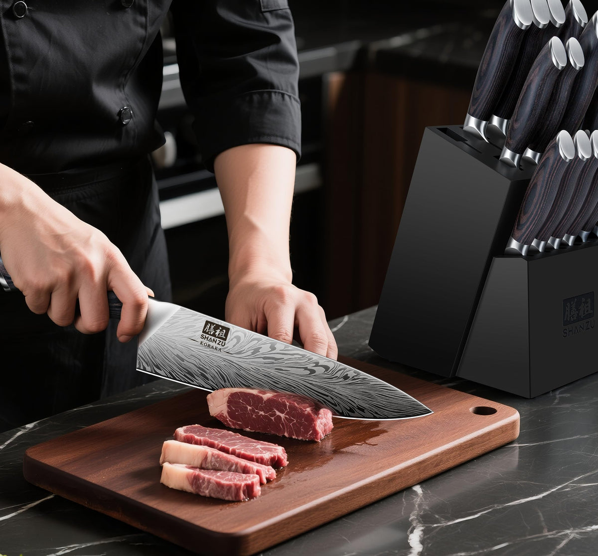SHAN ZU six 4.5-inch steak knives ready for serving
