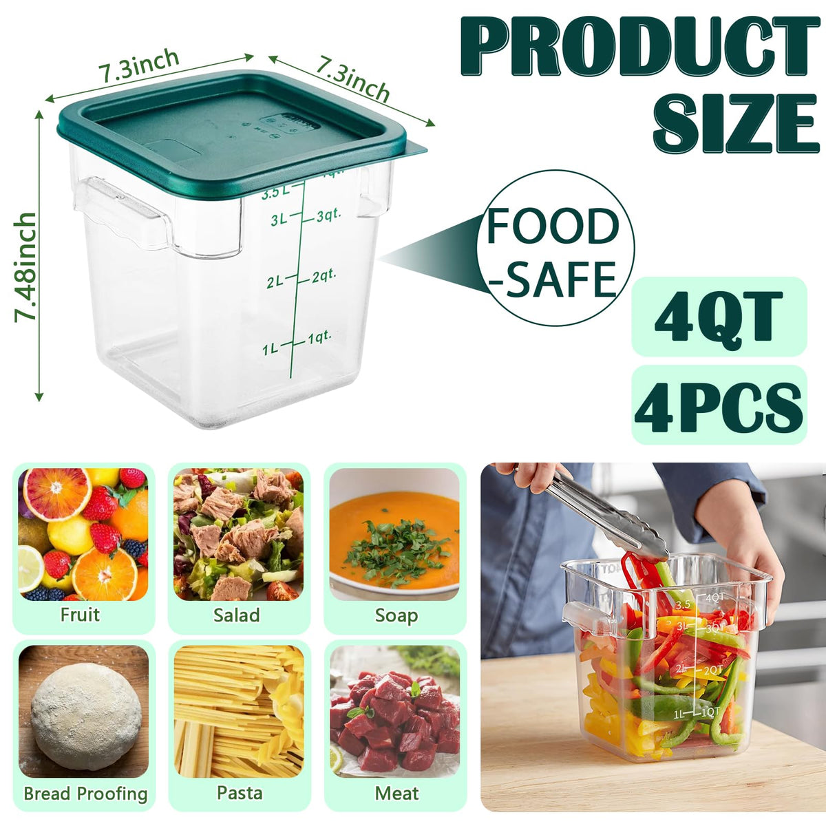 SHANDERBAR clear 4qt container shows measurements for precise portions.