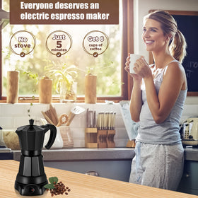 SHANGSKY electric moka pot 6cup brew action shows simple, fast coffee making.