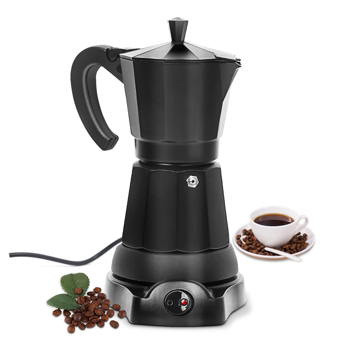 SHANGSKY electric moka pot 6 cup front view for quick home espresso.