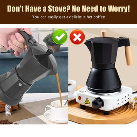 SHANGSKY moka pot 6cup water-fill highlights easy setup and precise water measuring.
