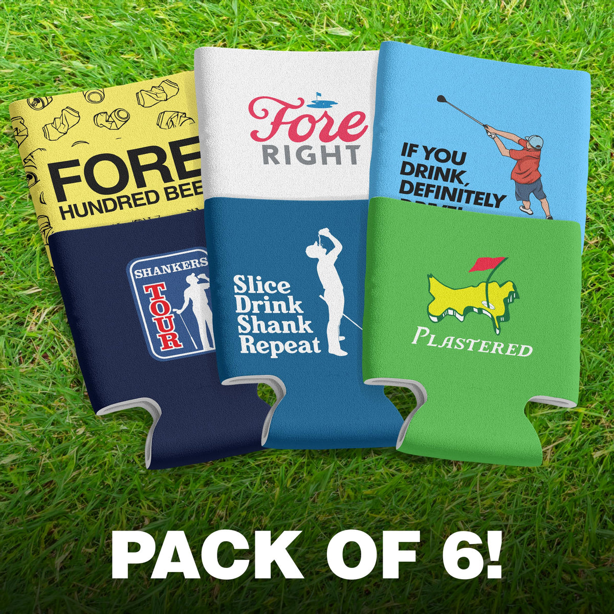Shanker Golf six-pack can coolers presented as a party gift for a bachelor night.