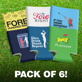 Shanker Golf six-pack can coolers presented as a party gift for a bachelor night.