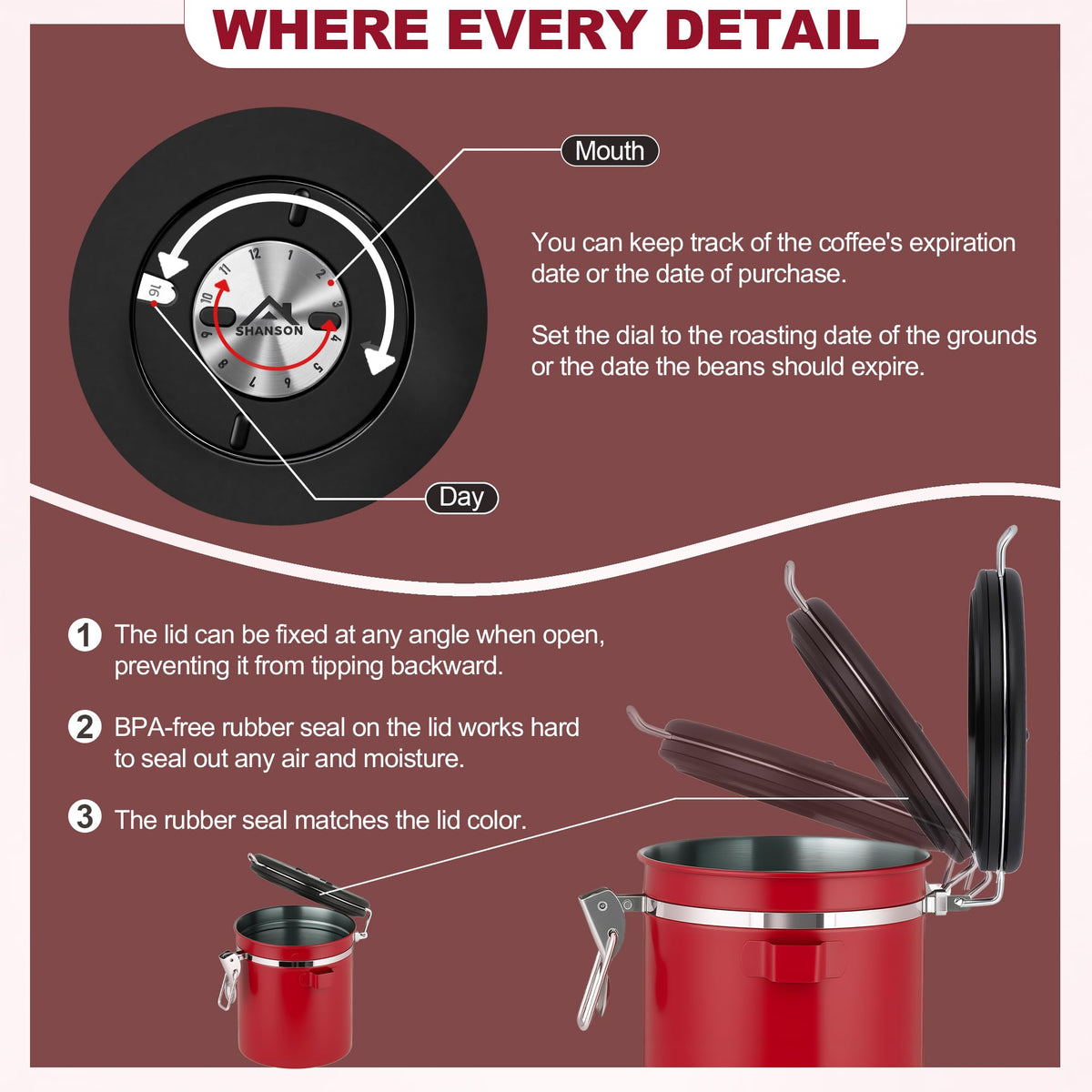 ShanSon canister features an attached stainless steel scoop for quick measuring.
