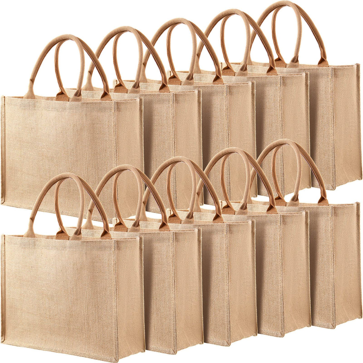 Shappy burlap tote front blank surface for DIY art and customization.