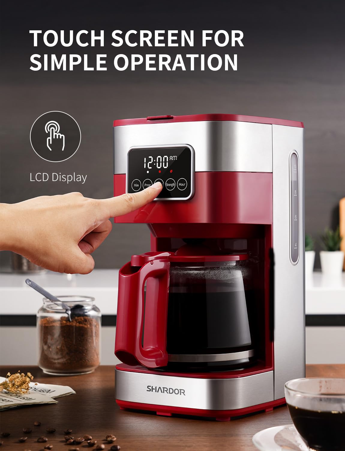 SHARDOR coffee maker with LCD touch screen for easy customization.