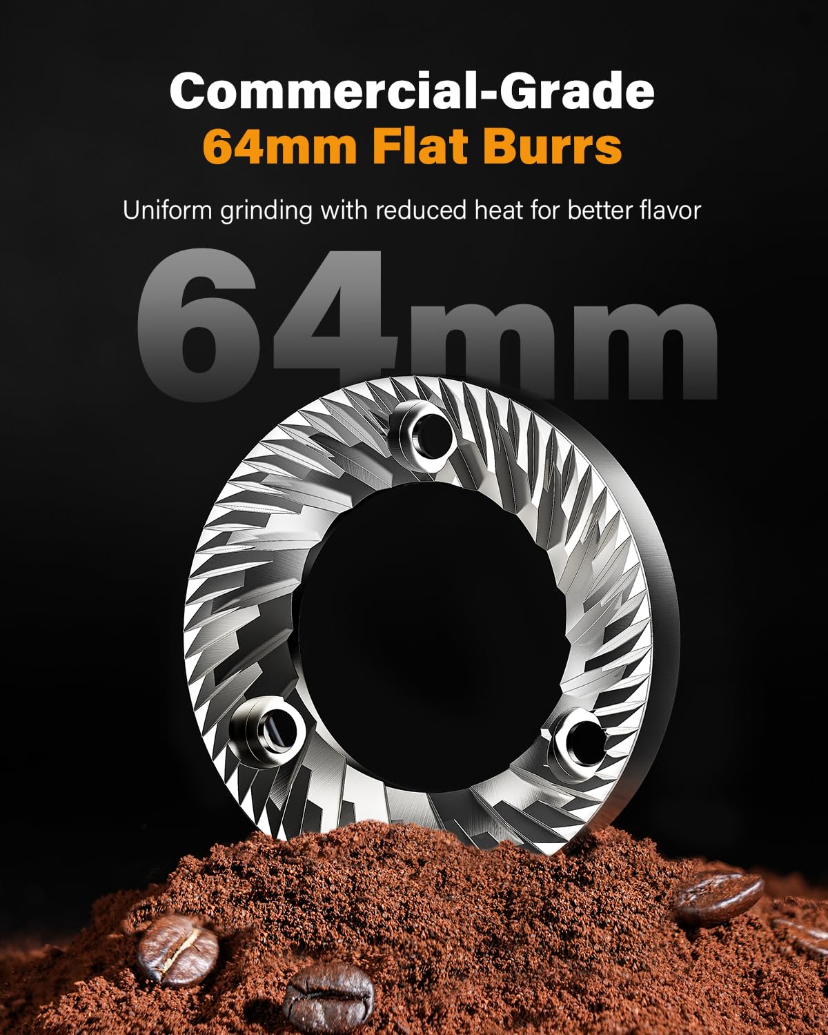 SHARDOR 64mm burr grinder die-cast housing signals long-lasting durability and efficient heat management.