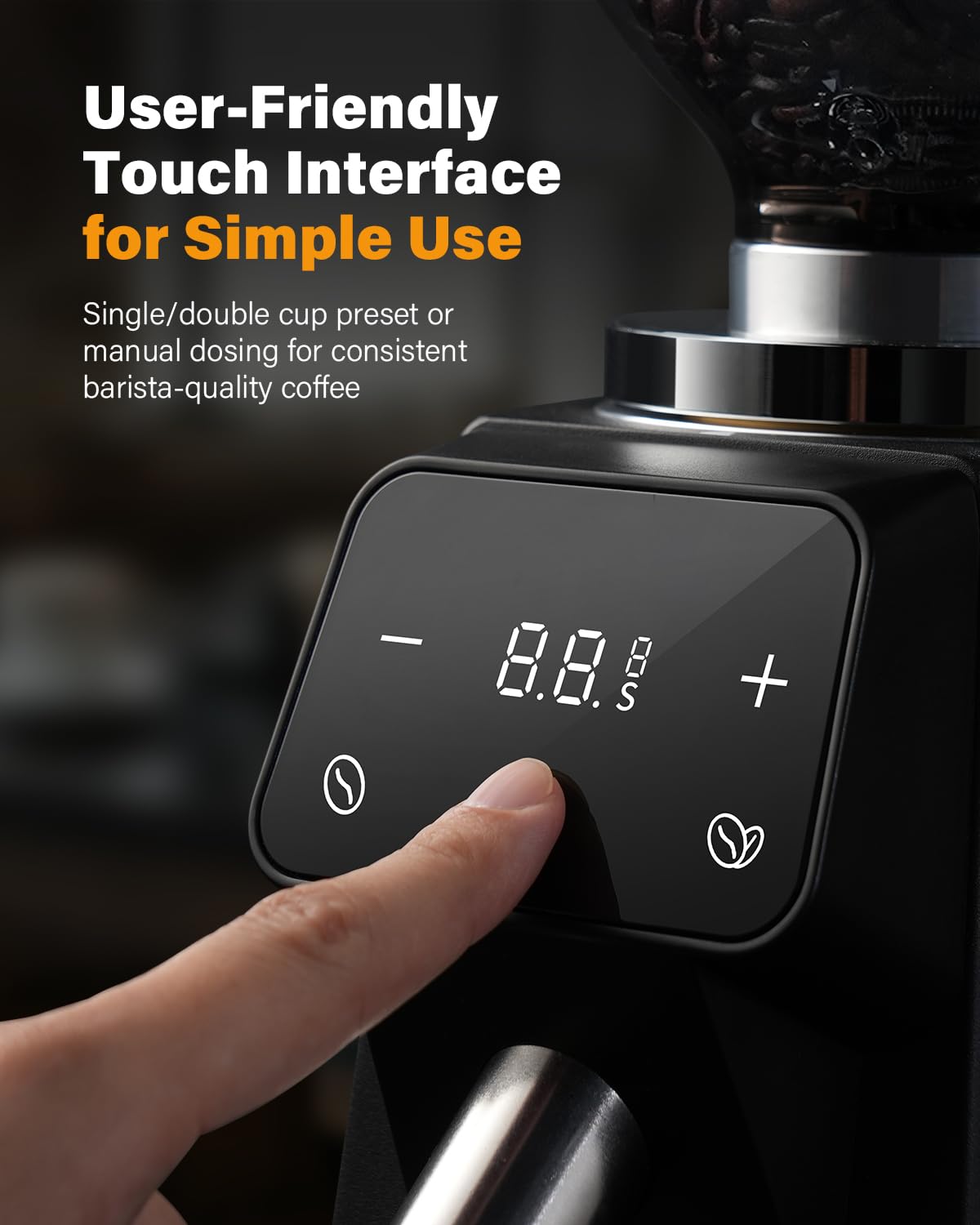 SHARDOR 64mm burr grinder 17.6oz hopper supports high-volume sessions.