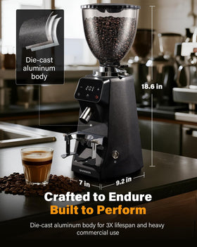 SHARDOR 64mm burr grinder LED touchscreen enables accurate, quick grind adjustments.