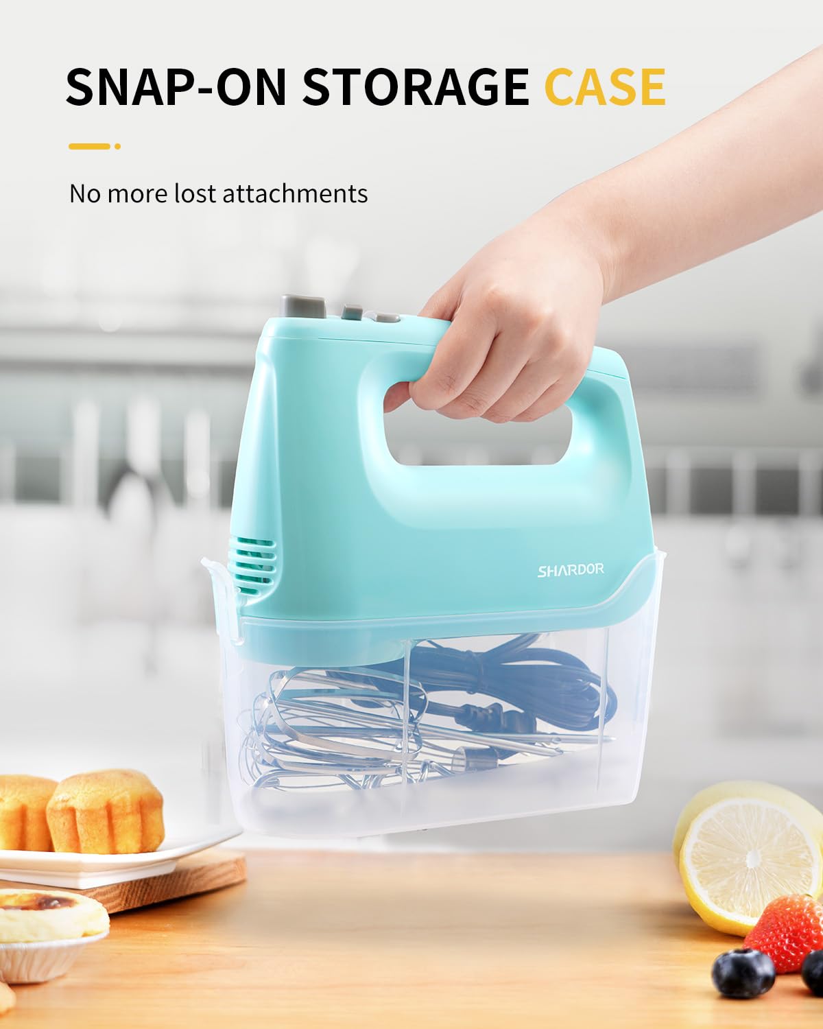Blue SHARDOR mixer with ergonomic design for comfortable, controlled mixing.
