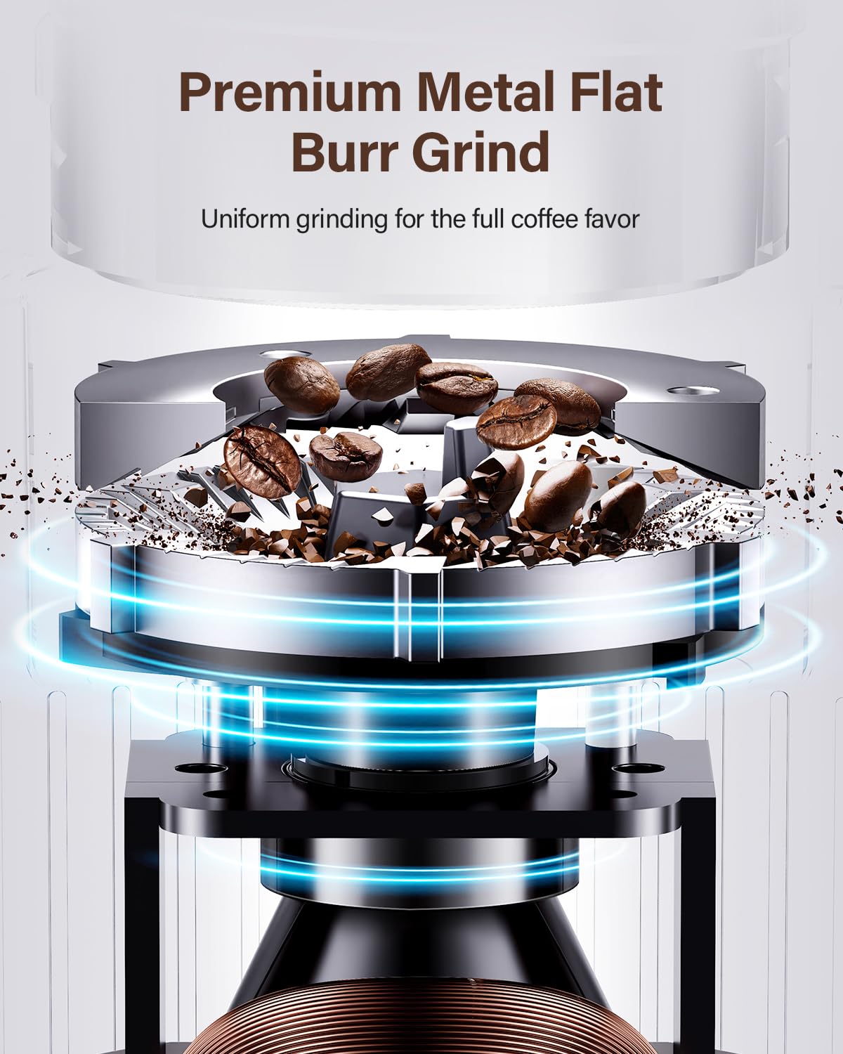 SHARDOR burr grinder burr close-up reveals sturdy flat burr design.