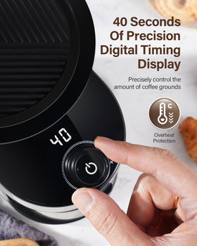 SHARDOR burr grinder side view highlights slim profile on countertops.