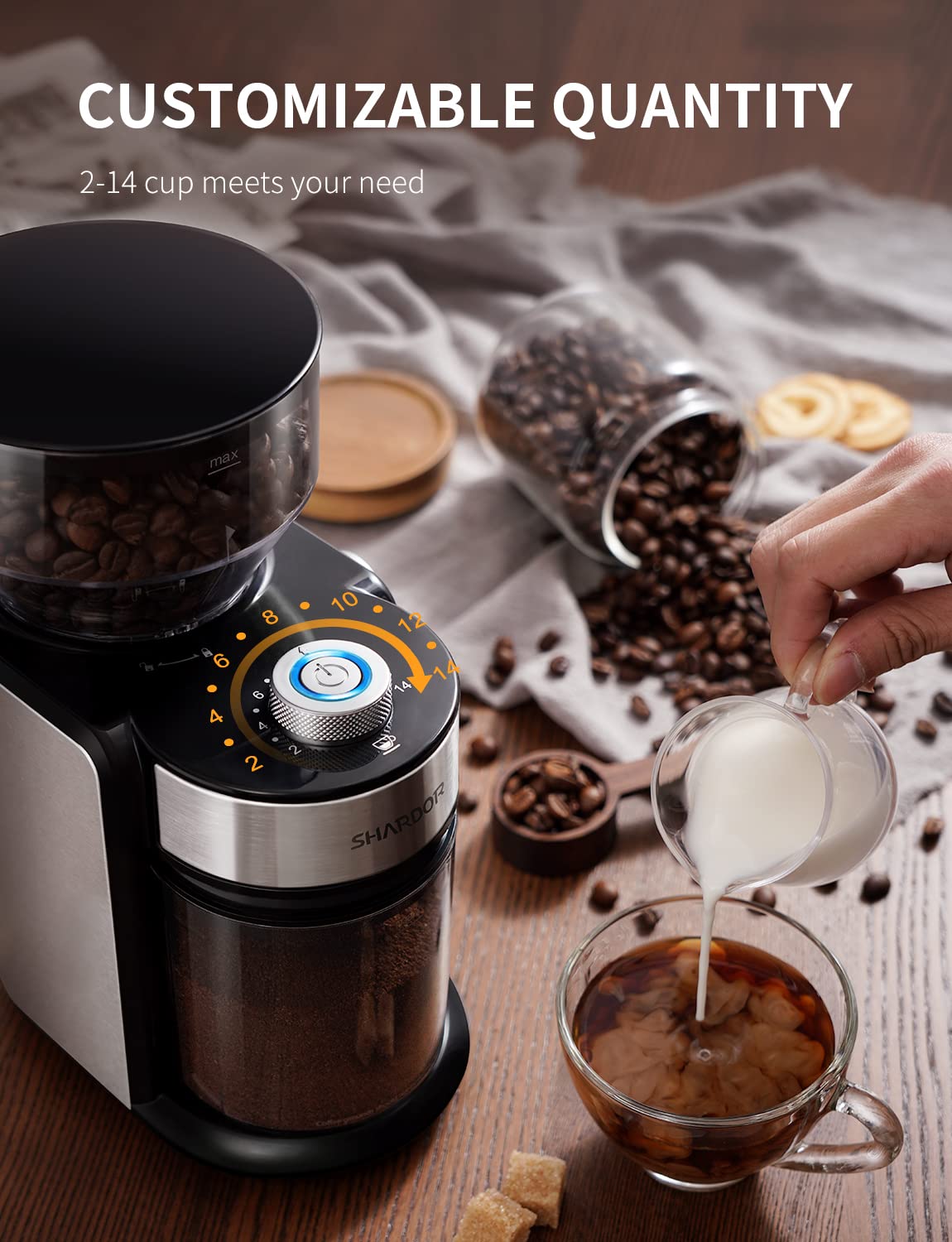SHARDOR burr grinder cup selector for 2-14 cups