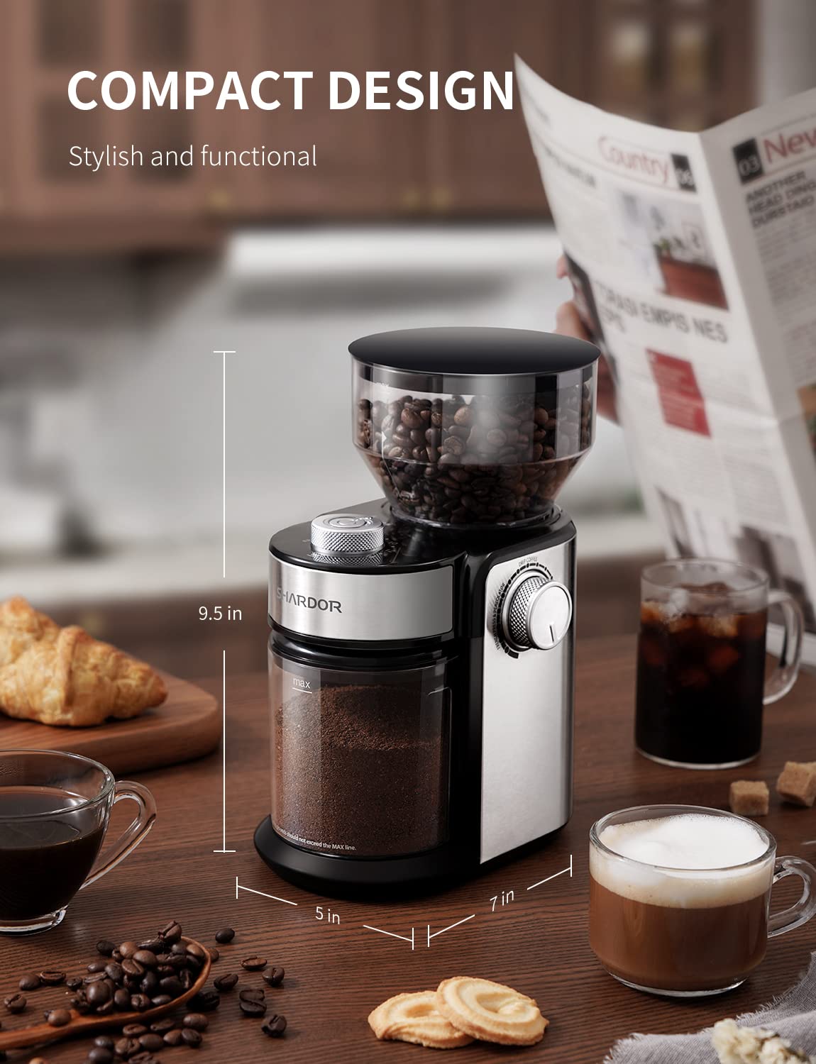 SHARDOR burr grinder removable hopper and chamber for cleaning