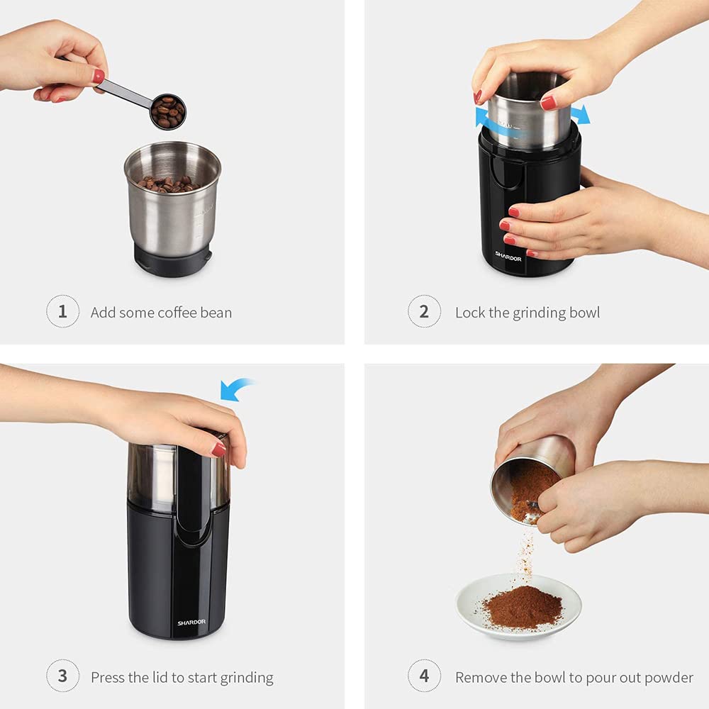 SHARDOR grinder with beans inside, ready for fresh grind