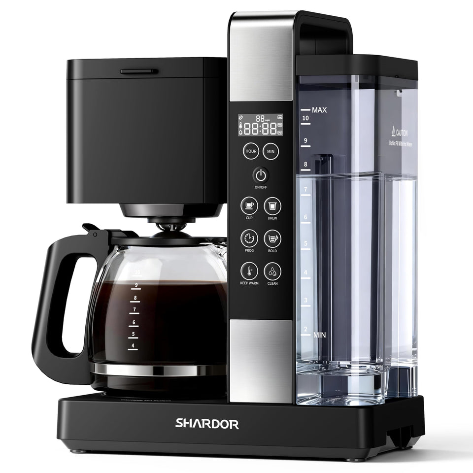 SHARDOR 10-cup front view of the coffee maker showing compact design.