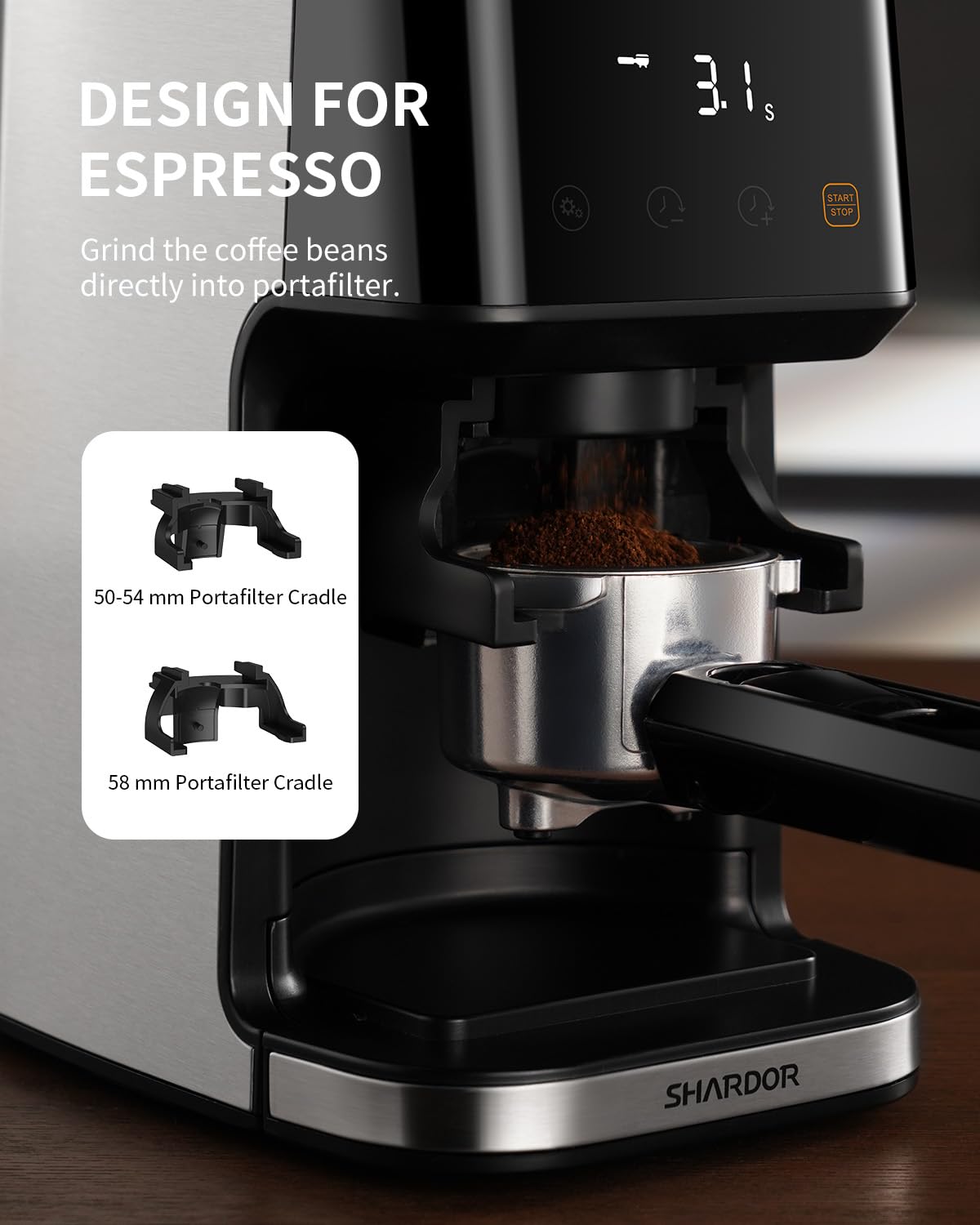 SHARDOR digital timer interface allows precise grind duration