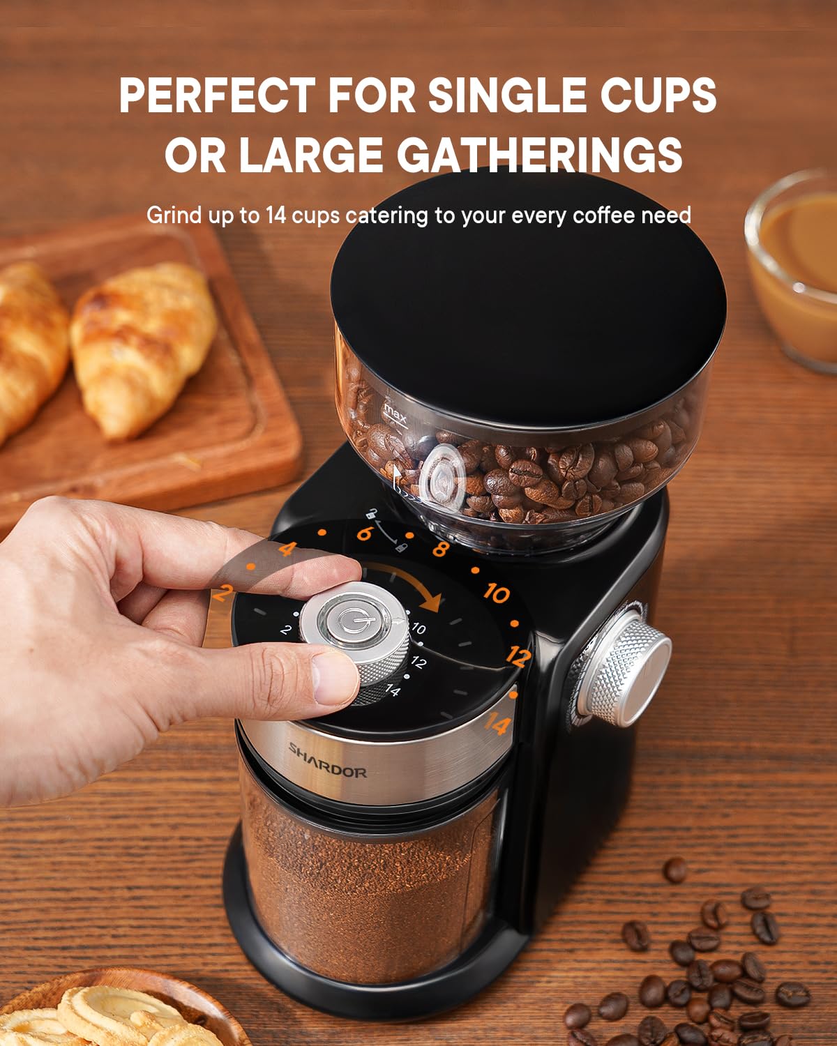SHARDOR 2.0 grinder removable top burr emphasizes easy cleaning