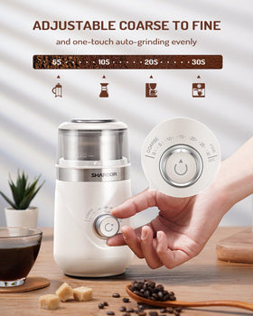 SHARDOR cream grinder side view emphasizing adjustable grind control for beans or spices.
