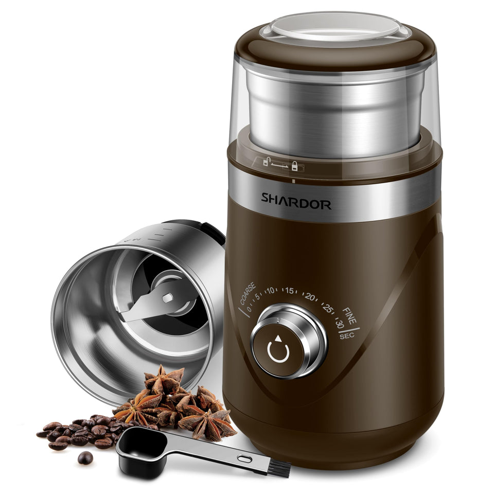 SHARDOR electric silent grinder front view for compact, efficient coffee grinding.