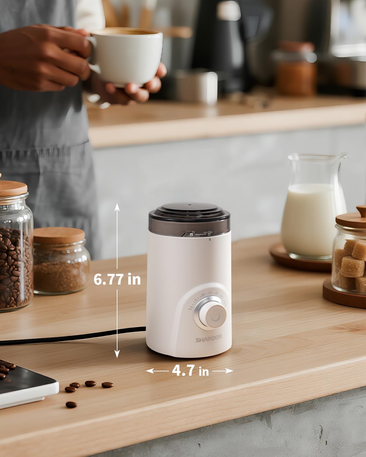 SHARDOR electric silent blade grinder side view, space-saving kitchen essential.