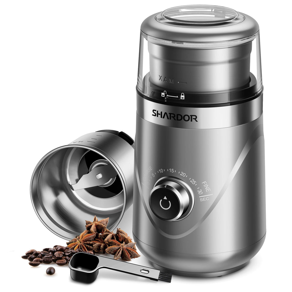 SHARDOR Electric Silent Grinder top view reveals a compact, quiet coffee grinder