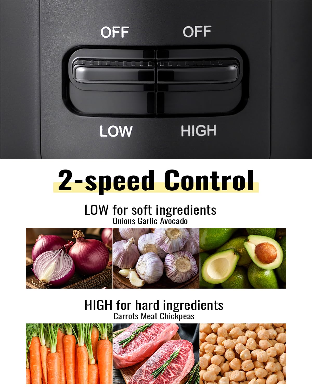 SHARDOR food chopper 2-speed controls enable versatile processing.