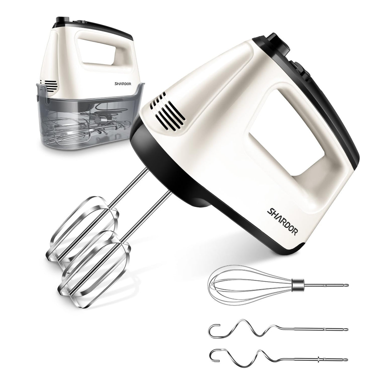 SHARDOR Hand Mixer front view shows six speeds for versatile blending.