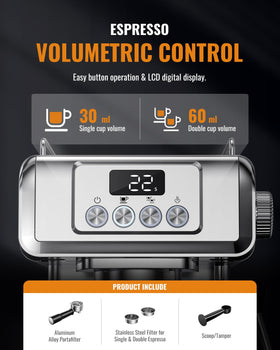 SHARDOR LCD display and controls simplify choosing single or double shots.