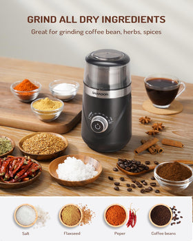 SHARDOR multi-ingredient grinder handles spices, nuts, and grains efficiently.