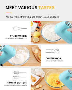 SHARDOR hand mixer with one-button eject for quick accessory changes.