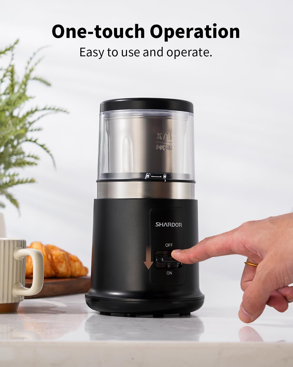SHARDOR One Touch grinder for nuts and seeds, compact and efficient.