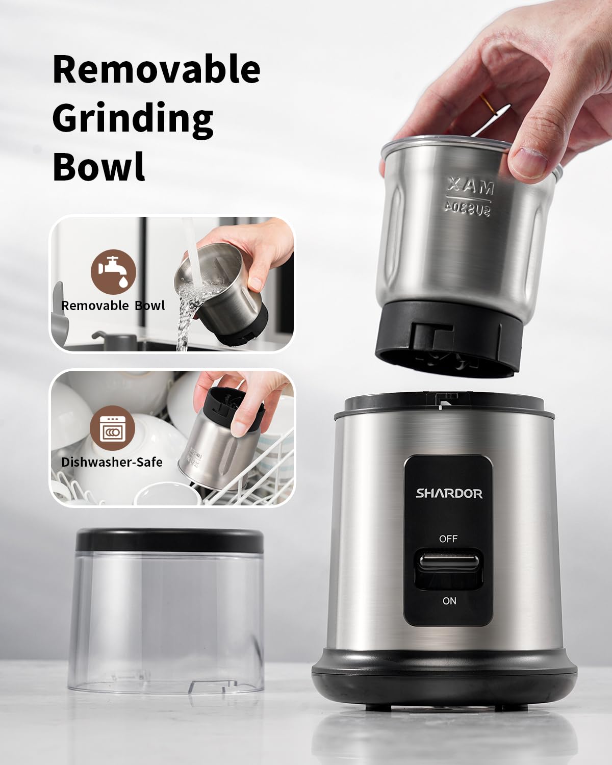 SHARDOR One Touch grinder with coffee beans ready to grind