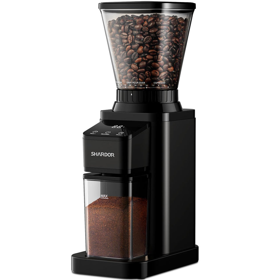 SHARDOR Professional grinder front view highlights a compact design for easy countertop use.