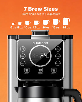 SHARDOR 95oz reservoir section highlights multiple-cup brewing