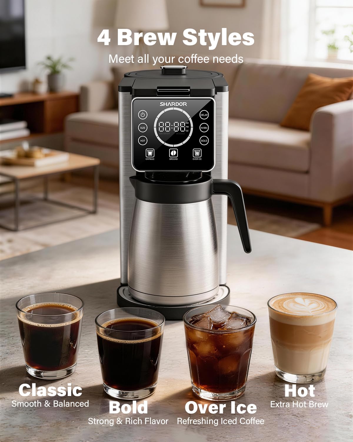 SHARDOR thermal carafe keeps coffee hot for hours
