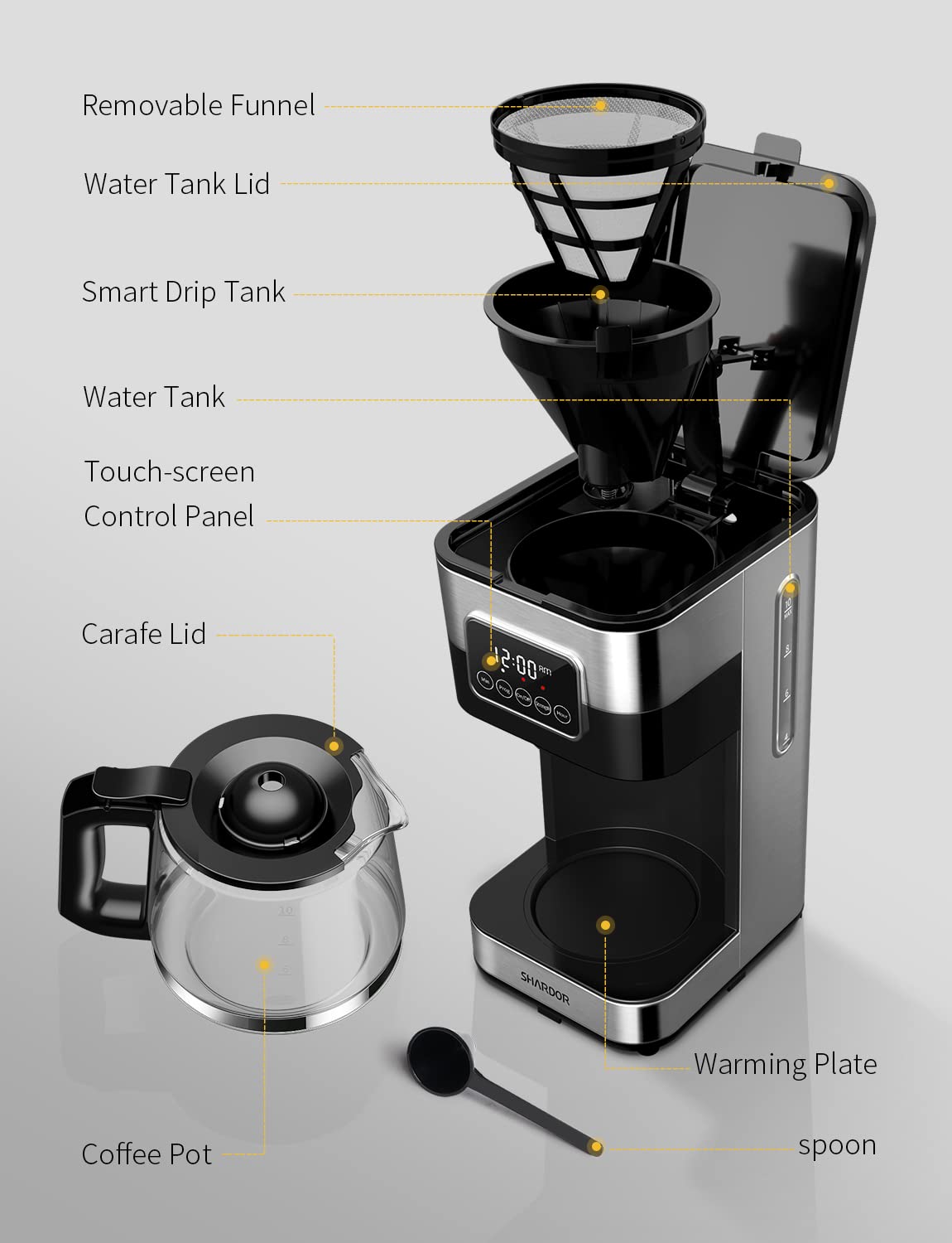 SHARDOR 24-hour programmable timer lets you wake to fresh coffee.
