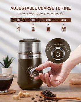 SHARDOR removable grinding cup 2.5oz enables quick batch grinding.