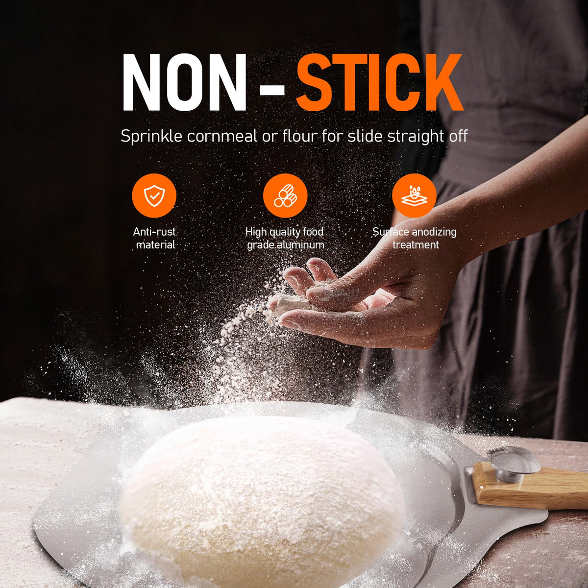 Sharmila pizza paddle with safety backstep for safe oven removal
