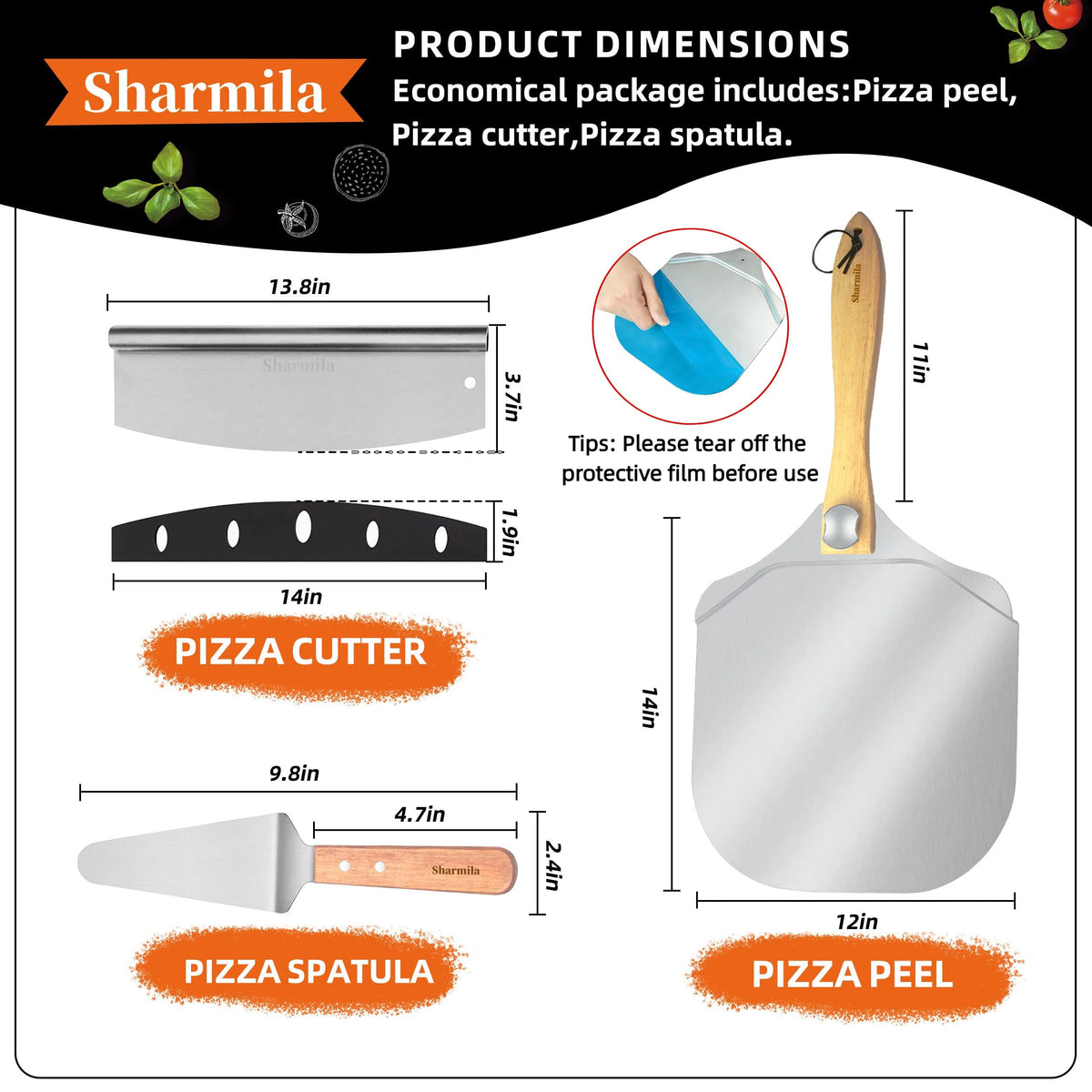 Sharmila aluminum peel glides pizza smoothly across the surface.