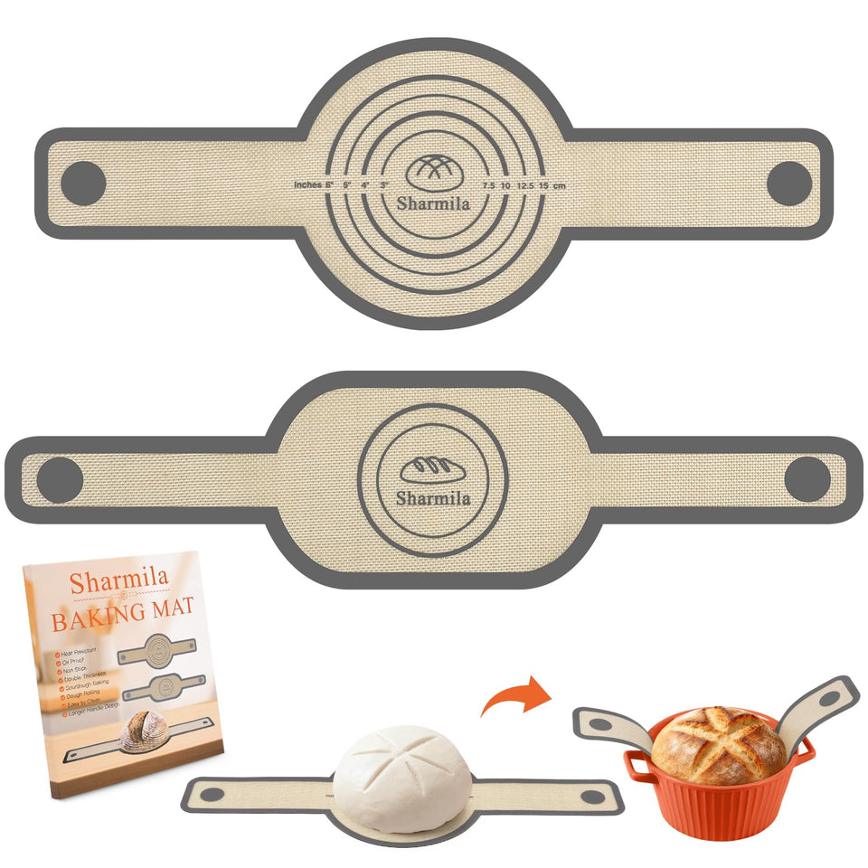 Sharmila silicone bread sling in use on a Dutch oven for safe lift