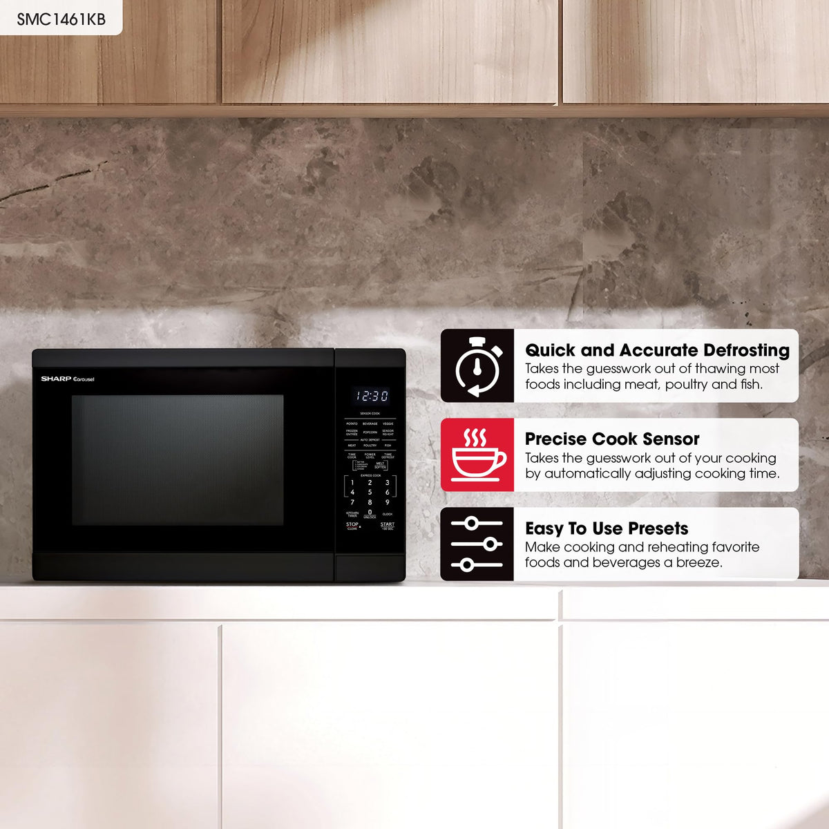 Sharp microwave 1100W power for fast reheating and cooking