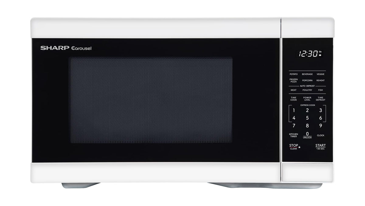 Sharp countertop microwave oven with 12.4-inch carousel turntable for even reheating.