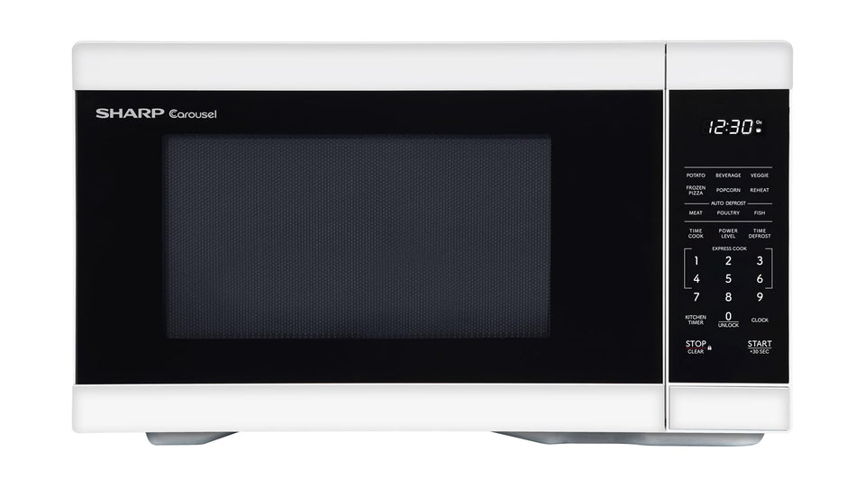 Sharp countertop microwave oven with 12.4-inch carousel turntable for even reheating.