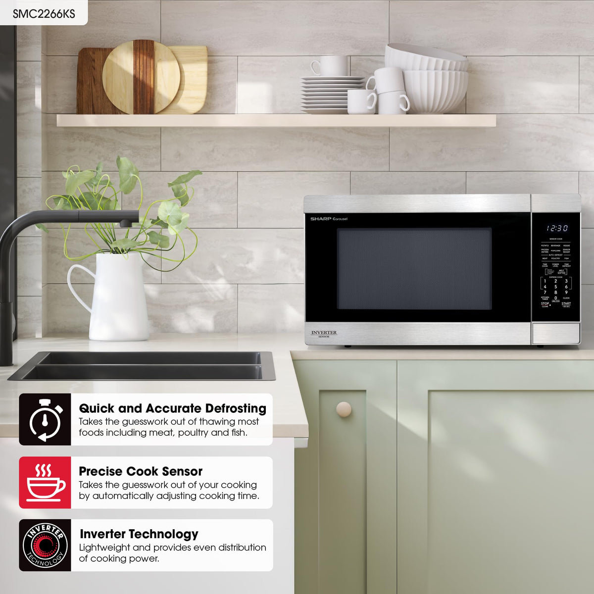 Sharp Countertop Microwave Oven delivers 1200 watts for fast cooking and reheating.